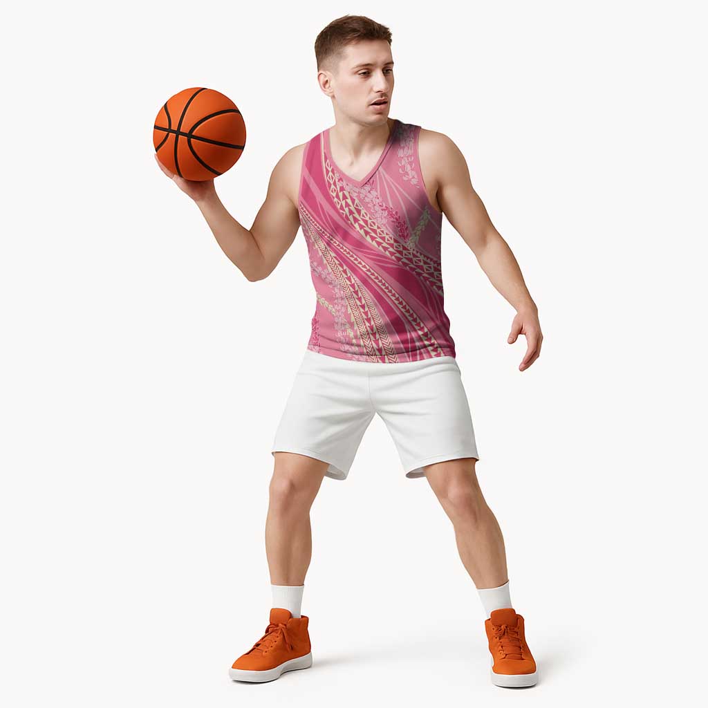 Polynesian Puakeniken Pikake Twisted Lei Basketball Jersey Rose Pink - Polynesian Pride