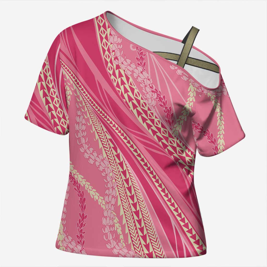 Polynesian Puakeniken Pikake Twisted Lei Cross Shoulder Shirt Rose Pink - Polynesian Pride