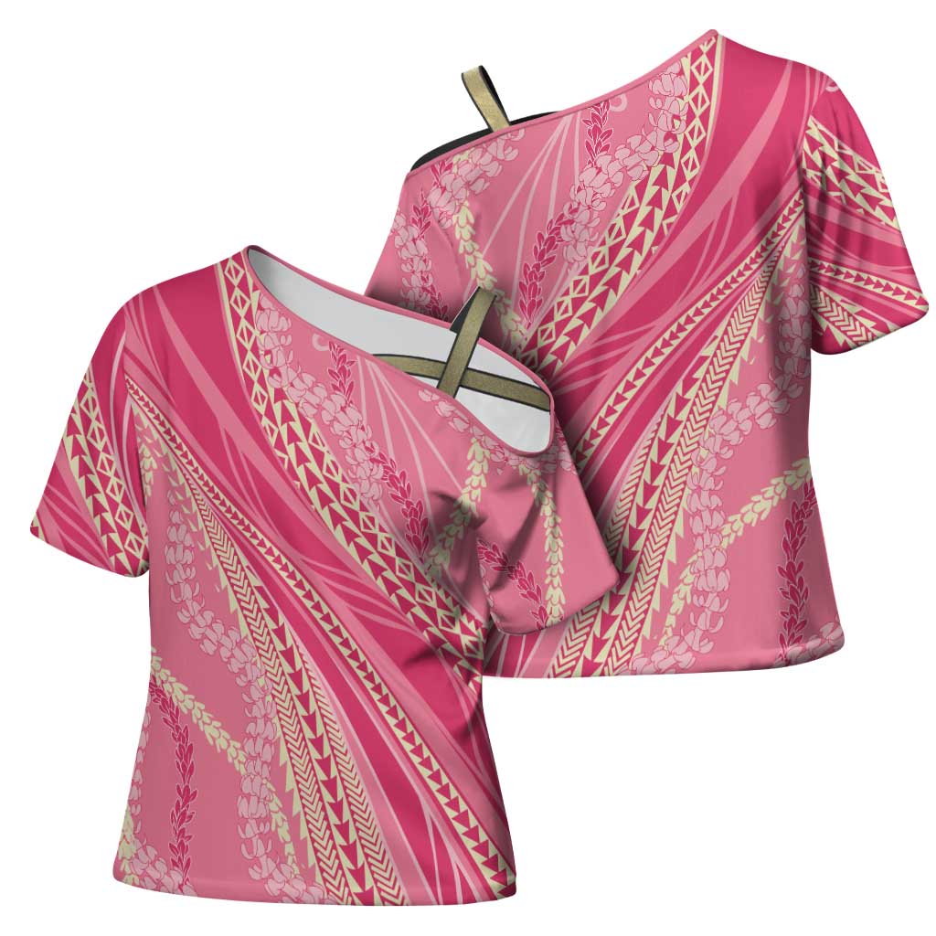Polynesian Puakeniken Pikake Twisted Lei Cross Shoulder Shirt Rose Pink - Polynesian Pride