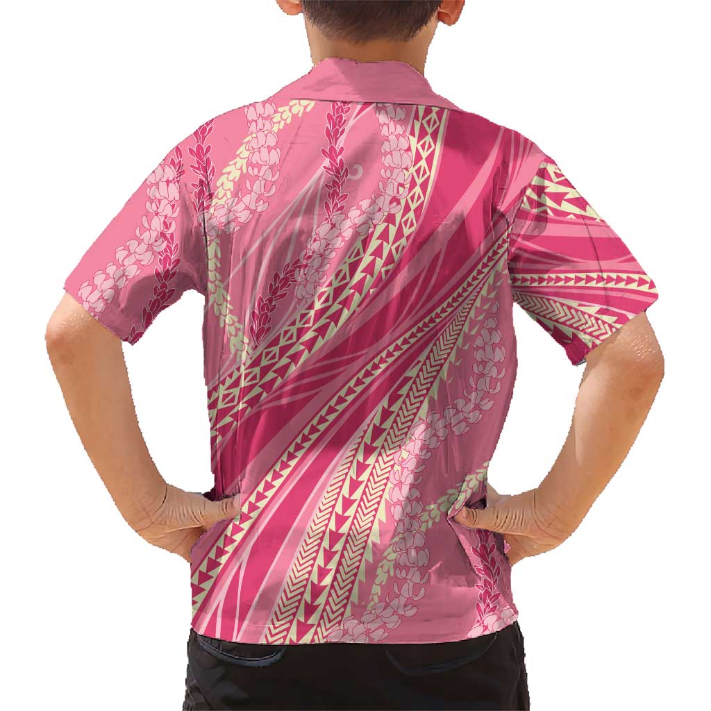 Polynesian Puakeniken Pikake Twisted Lei Family Matching Long Sleeve Bodycon Dress and Hawaiian Shirt Rose Pink LT7 - Polynesian Pride