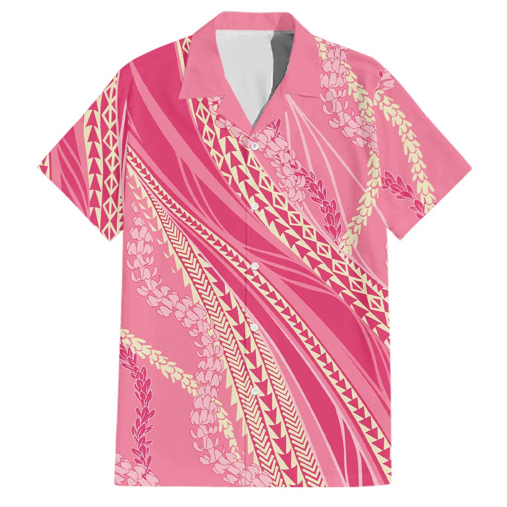 Polynesian Puakeniken Pikake Twisted Lei Family Matching Long Sleeve Bodycon Dress and Hawaiian Shirt Rose Pink LT7 Dad's Shirt - Short Sleeve Rose Pink - Polynesian Pride