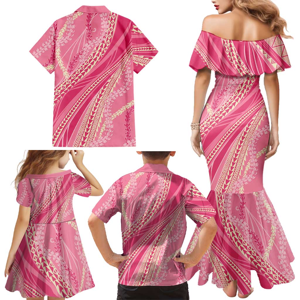 Polynesian Puakeniken Pikake Twisted Lei Family Matching Mermaid Dress and Hawaiian Shirt Rose Pink LT7 - Polynesian Pride
