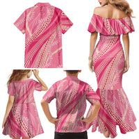 Polynesian Puakeniken Pikake Twisted Lei Family Matching Mermaid Dress and Hawaiian Shirt Rose Pink LT7 - Polynesian Pride