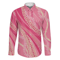Polynesian Puakeniken Pikake Twisted Lei Family Matching Off Shoulder Maxi Dress and Hawaiian Shirt Rose Pink LT7 Dad's Shirt - Long Sleeve Rose Pink - Polynesian Pride