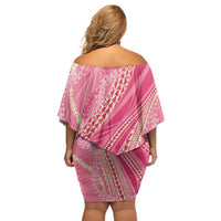 Polynesian Puakeniken Pikake Twisted Lei Family Matching Off Shoulder Short Dress and Hawaiian Shirt Rose Pink LT7 - Polynesian Pride