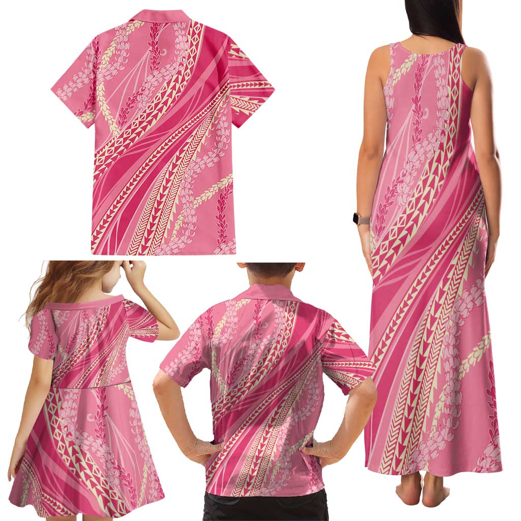 Polynesian Puakeniken Pikake Twisted Lei Family Matching Tank Maxi Dress and Hawaiian Shirt Rose Pink LT7 - Polynesian Pride