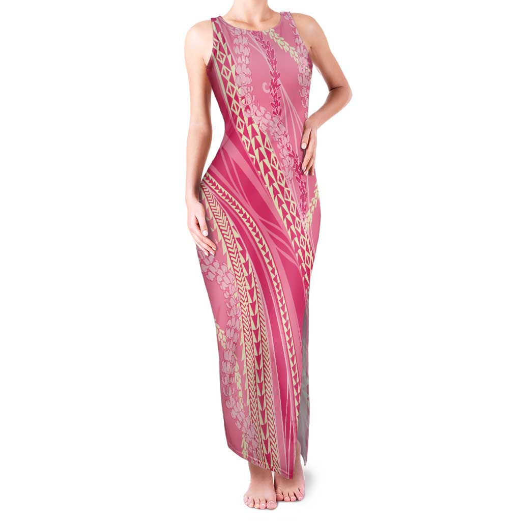 Polynesian Puakeniken Pikake Twisted Lei Family Matching Tank Maxi Dress and Hawaiian Shirt Rose Pink LT7 Mom's Dress Rose Pink - Polynesian Pride