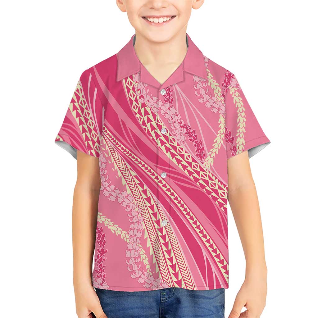 Polynesian Puakeniken Pikake Twisted Lei Family Matching Tank Maxi Dress and Hawaiian Shirt Rose Pink LT7 Son's Shirt Rose Pink - Polynesian Pride
