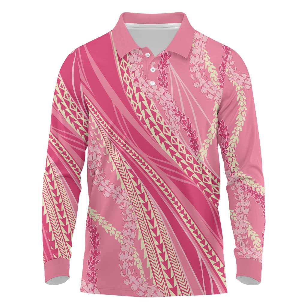 Polynesian Puakeniken Pikake Twisted Lei Long Sleeve Polo Shirt Rose Pink LT7 Rose Pink - Polynesian Pride