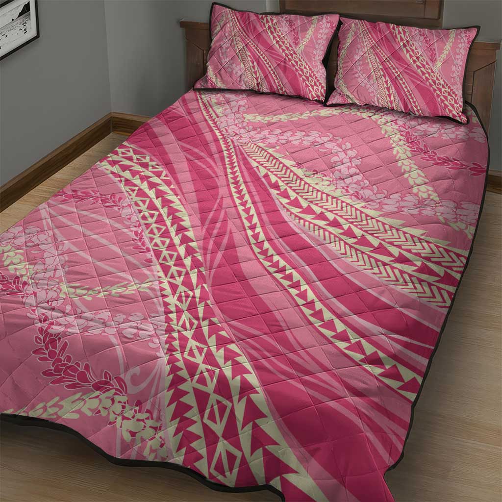 Polynesian Puakeniken Pikake Twisted Lei Quilt Bed Set Rose Pink - Polynesian Pride