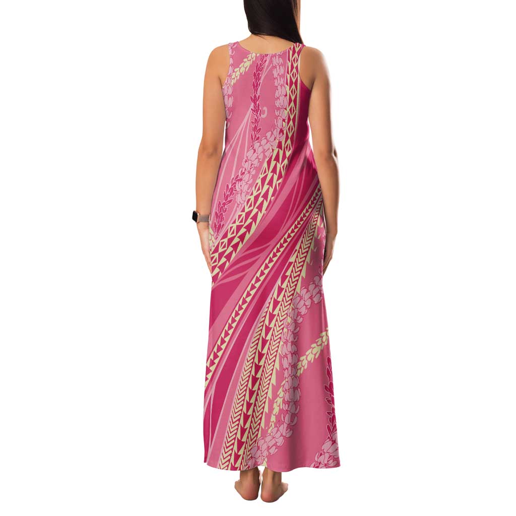 Polynesian Puakeniken Pikake Twisted Lei Tank Maxi Dress Rose Pink - Polynesian Pride