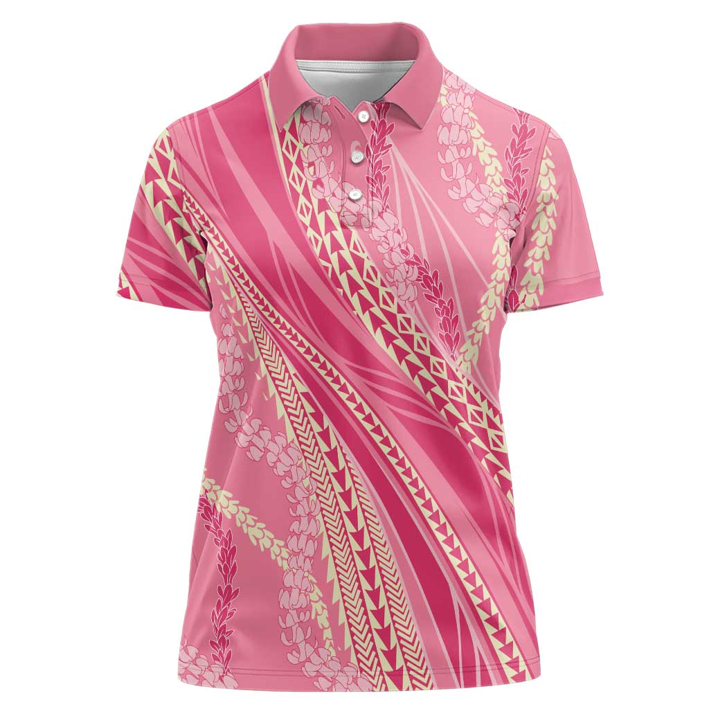 Polynesian Puakeniken Pikake Twisted Lei Women Polo Shirt Rose Pink - Polynesian Pride