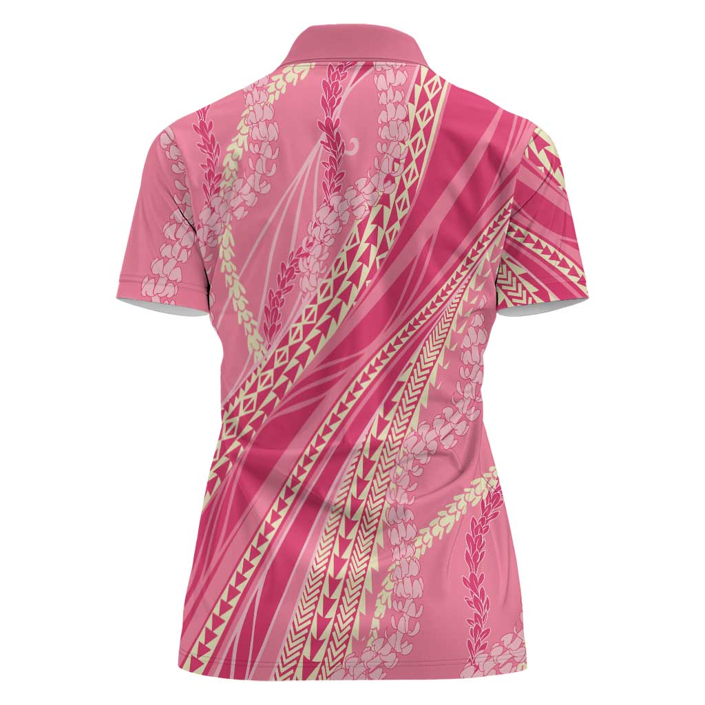 Polynesian Puakeniken Pikake Twisted Lei Women Polo Shirt Rose Pink - Polynesian Pride