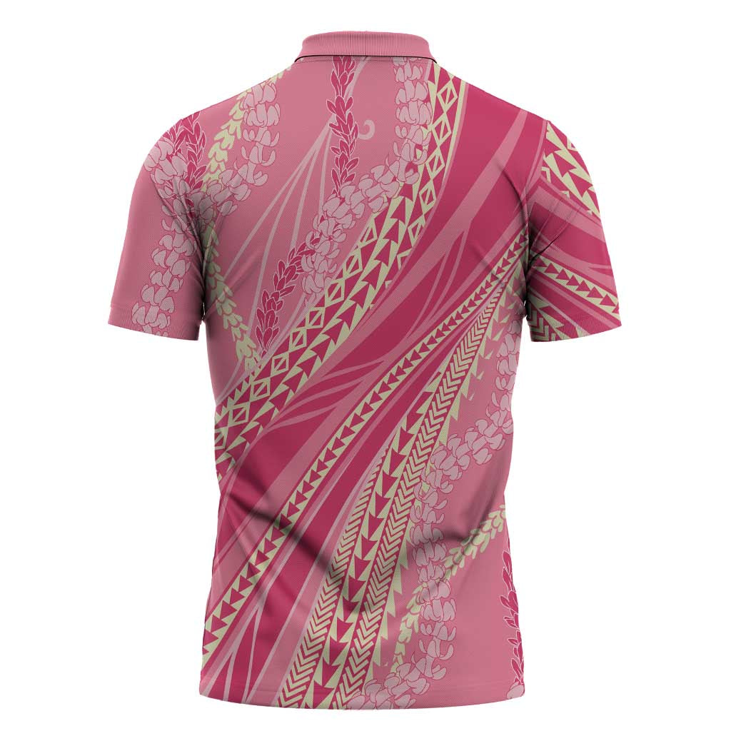 Polynesian Puakeniken Pikake Twisted Lei Zipper Polo Shirt Rose Pink - Polynesian Pride