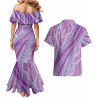 Polynesian Puakeniken Pikake Twisted Lei Couples Matching Mermaid Dress and Hawaiian Shirt Amethys - Polynesian Pride