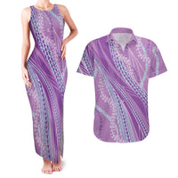 Polynesian Puakeniken Pikake Twisted Lei Couples Matching Tank Maxi Dress and Hawaiian Shirt Amethys - Polynesian Pride