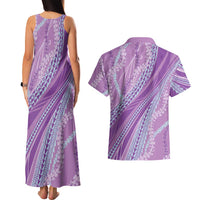 Polynesian Puakeniken Pikake Twisted Lei Couples Matching Tank Maxi Dress and Hawaiian Shirt Amethys - Polynesian Pride