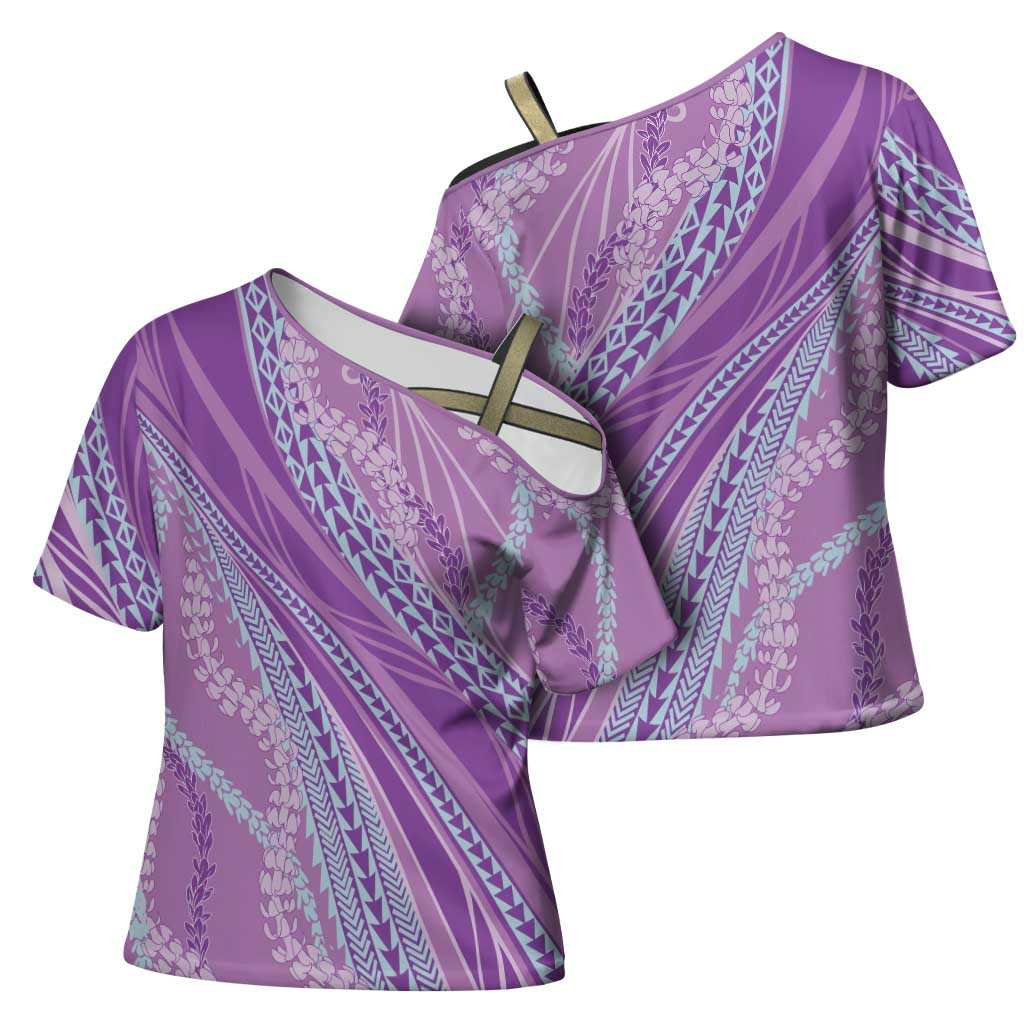 Polynesian Puakeniken Pikake Twisted Lei Cross Shoulder Shirt Amethys - Polynesian Pride