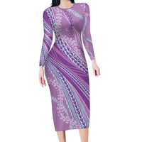 Polynesian Puakeniken Pikake Twisted Lei Family Matching Long Sleeve Bodycon Dress and Hawaiian Shirt Amethys LT7 Mom's Dress Amethys - Polynesian Pride