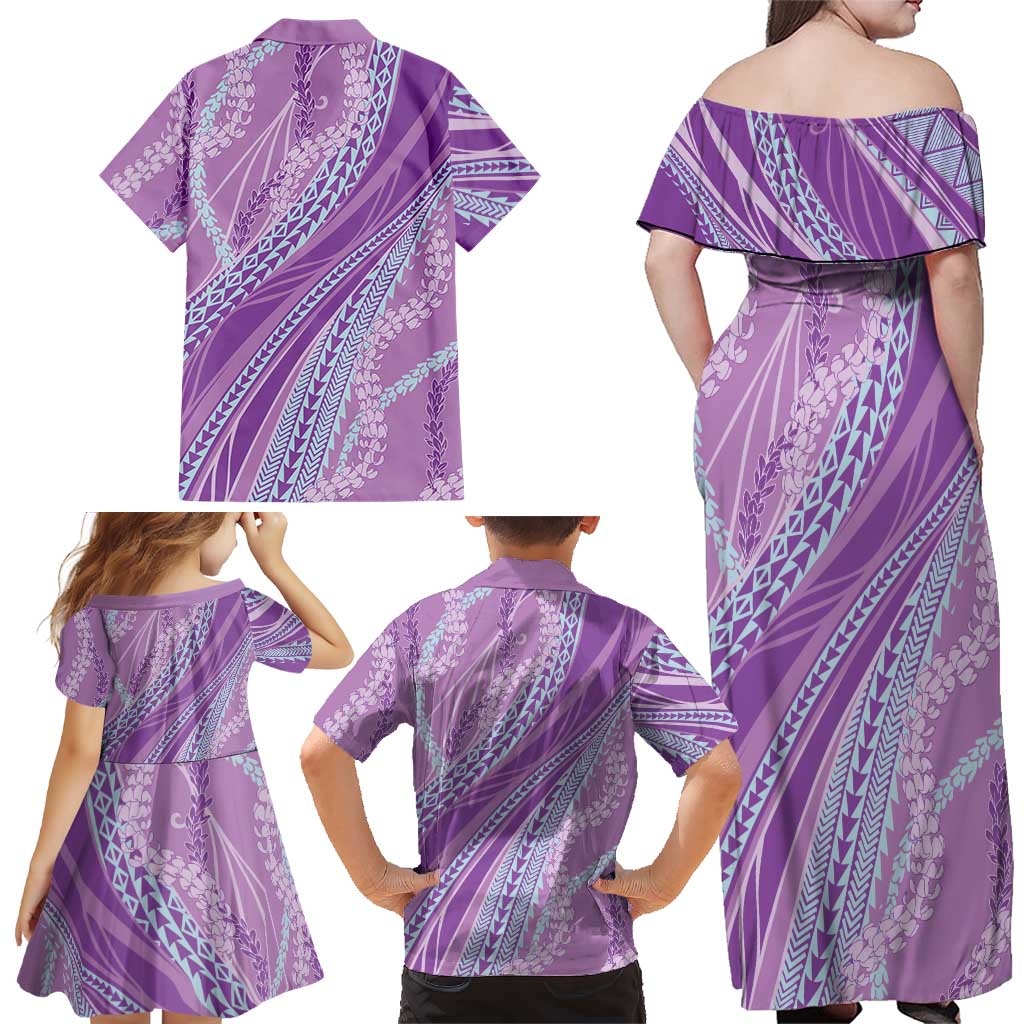 Polynesian Puakeniken Pikake Twisted Lei Family Matching Off Shoulder Maxi Dress and Hawaiian Shirt Amethys LT7 - Polynesian Pride