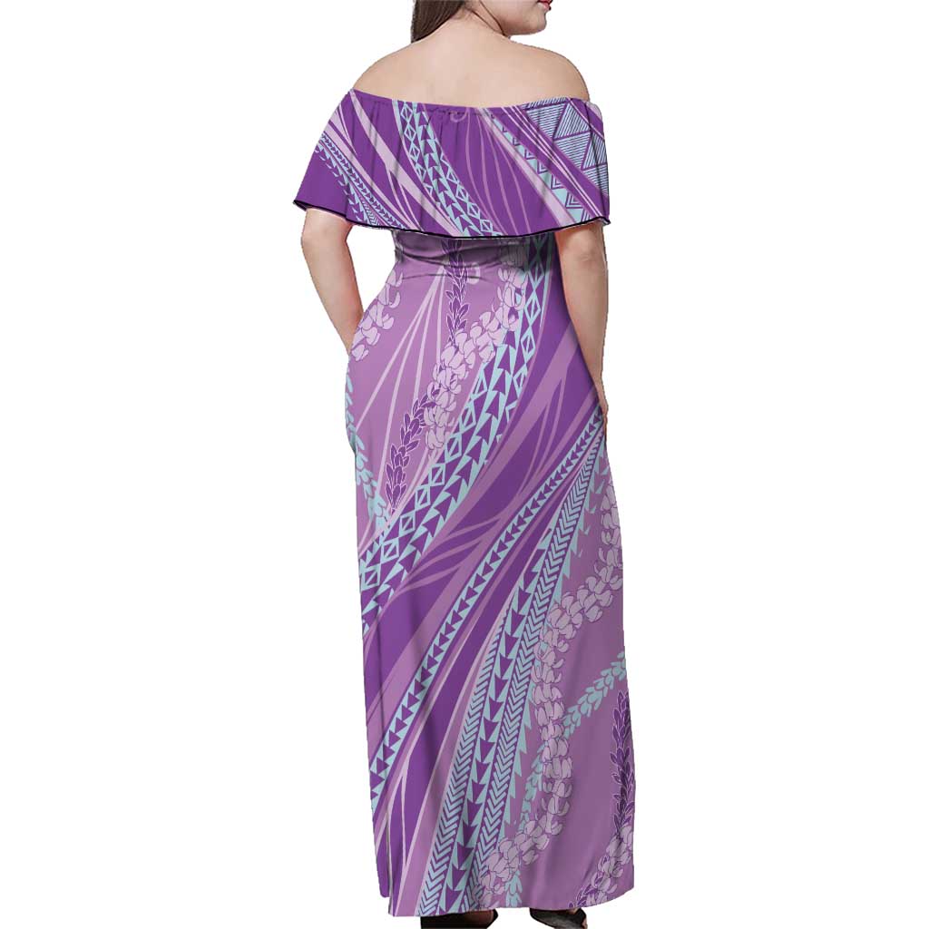 Polynesian Puakeniken Pikake Twisted Lei Family Matching Off Shoulder Maxi Dress and Hawaiian Shirt Amethys LT7 - Polynesian Pride
