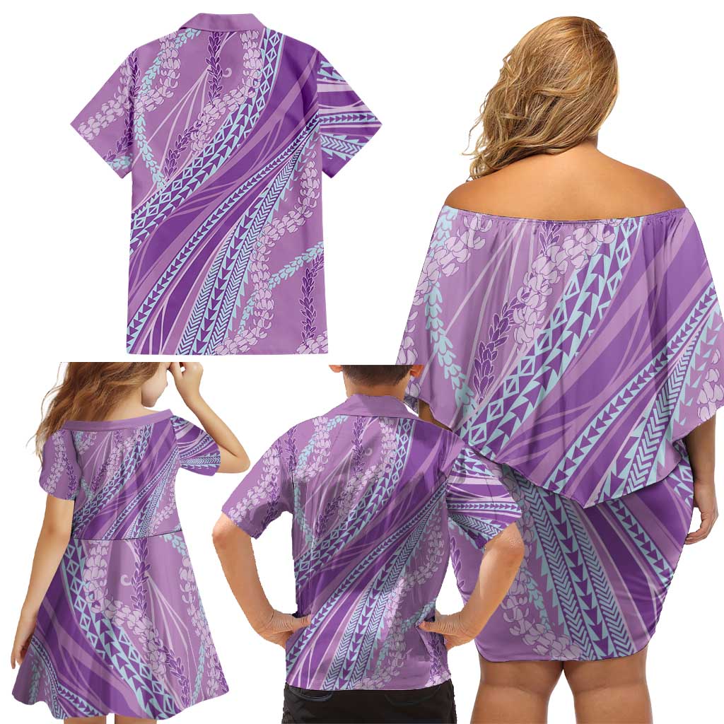 Polynesian Puakeniken Pikake Twisted Lei Family Matching Off Shoulder Short Dress and Hawaiian Shirt Amethys LT7 - Polynesian Pride
