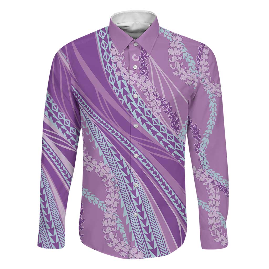Polynesian Puakeniken Pikake Twisted Lei Family Matching Off Shoulder Short Dress and Hawaiian Shirt Amethys LT7 Dad's Shirt - Long Sleeve Amethys - Polynesian Pride