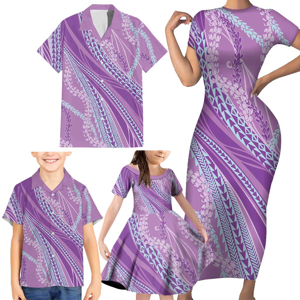 Polynesian Puakeniken Pikake Twisted Lei Family Matching Short Sleeve Bodycon Dress and Hawaiian Shirt Amethys - Polynesian Pride