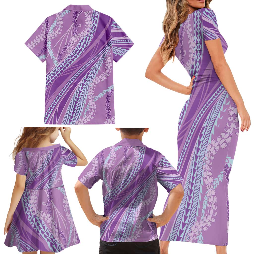 Polynesian Puakeniken Pikake Twisted Lei Family Matching Short Sleeve Bodycon Dress and Hawaiian Shirt Amethys LT7 - Polynesian Pride