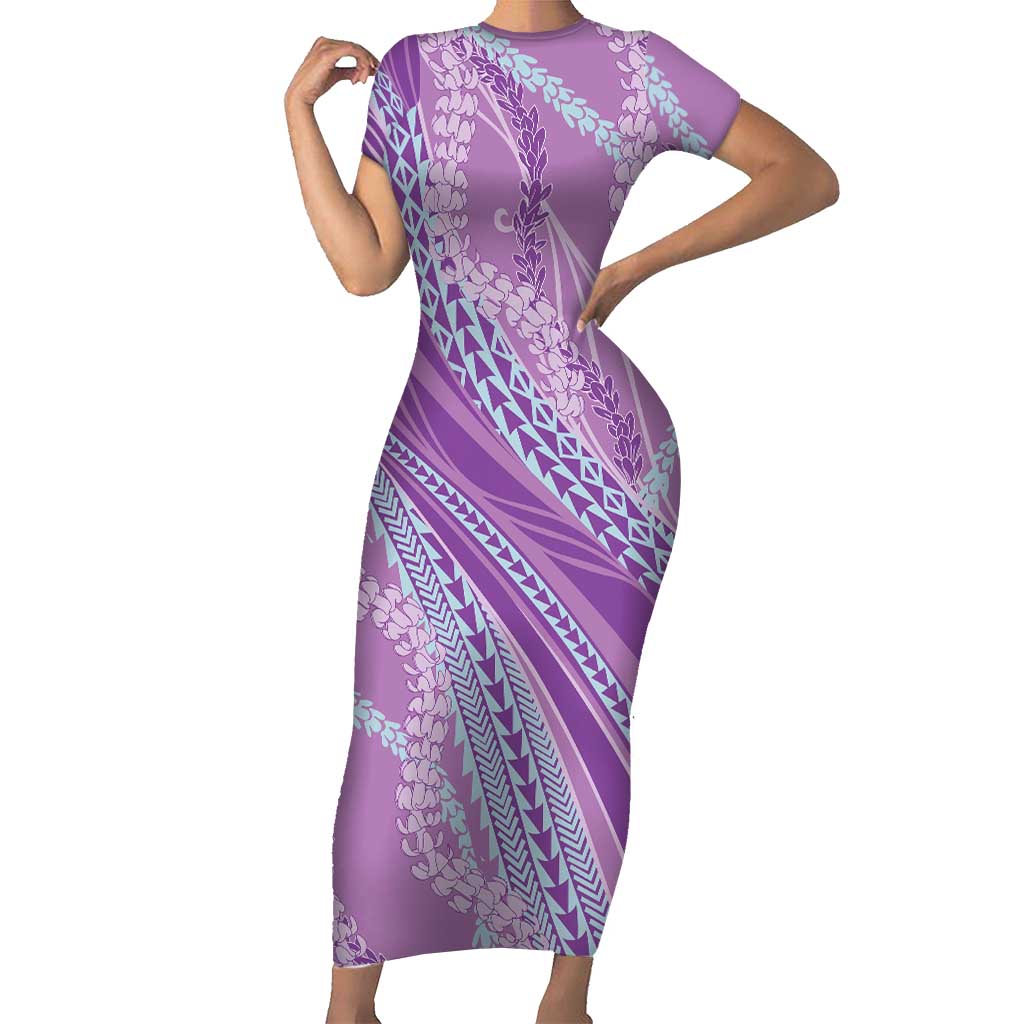 Polynesian Puakeniken Pikake Twisted Lei Family Matching Short Sleeve Bodycon Dress and Hawaiian Shirt Amethys LT7 Mom's Dress Amethys - Polynesian Pride