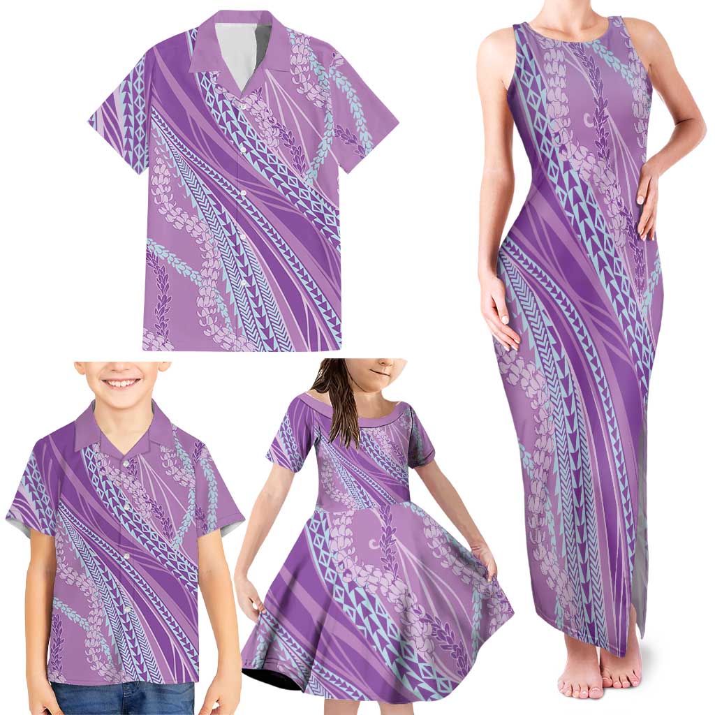 Polynesian Puakeniken Pikake Twisted Lei Family Matching Tank Maxi Dress and Hawaiian Shirt Amethys LT7 - Polynesian Pride