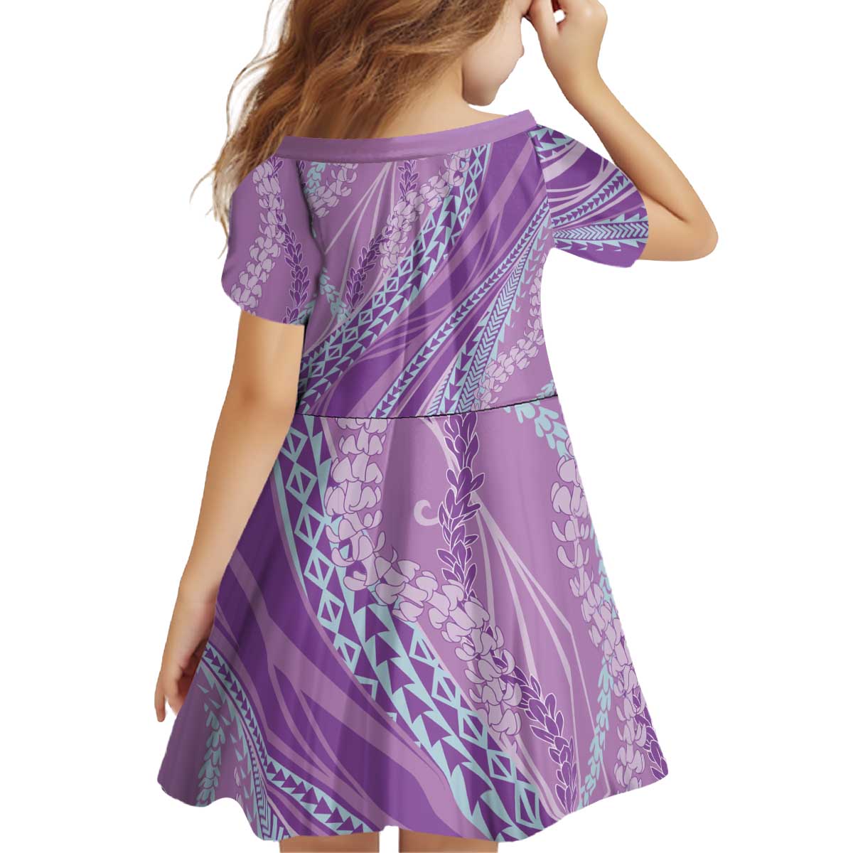 Polynesian Puakeniken Pikake Twisted Lei Kid Short Sleeve Dress Amethys - Polynesian Pride