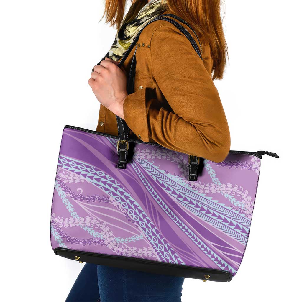 Polynesian Puakeniken Pikake Twisted Lei Leather Tote Bag Amethys - Polynesian Pride