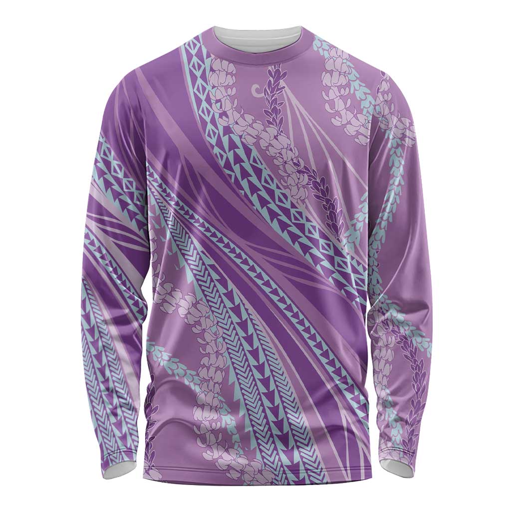 Polynesian Puakeniken Pikake Twisted Lei Long Sleeve Shirt Amethys LT7 Unisex Amethys - Polynesian Pride