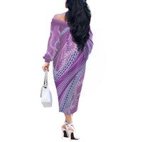 Polynesian Puakeniken Pikake Twisted Lei Off The Shoulder Long Sleeve Dress Amethys - Polynesian Pride