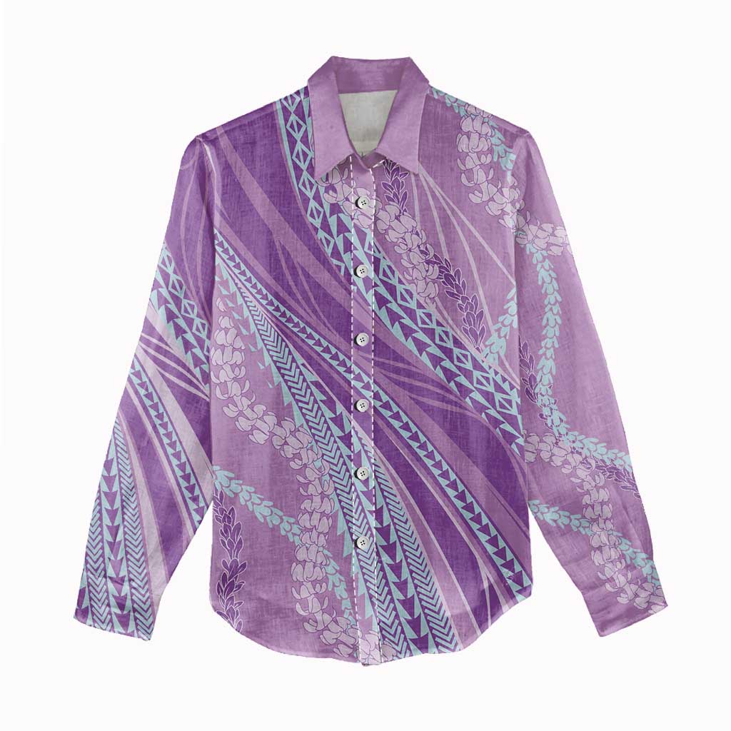 Polynesian Puakeniken Pikake Twisted Lei Women Casual Shirt Amethys LT7 - Polynesian Pride