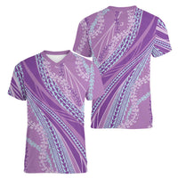 Polynesian Puakeniken Pikake Twisted Lei Women V-Neck T-Shirt Amethys - Polynesian Pride
