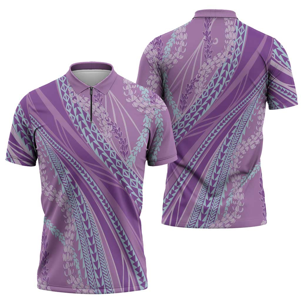 Polynesian Puakeniken Pikake Twisted Lei Zipper Polo Shirt Amethys - Polynesian Pride