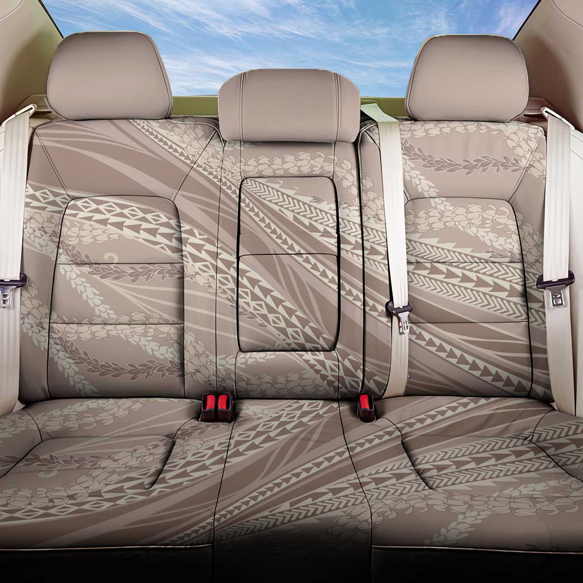 Polynesian Puakeniken Pikake Twisted Lei Back Car Seat Cover Beige LT7 One Size Beige - Polynesian Pride