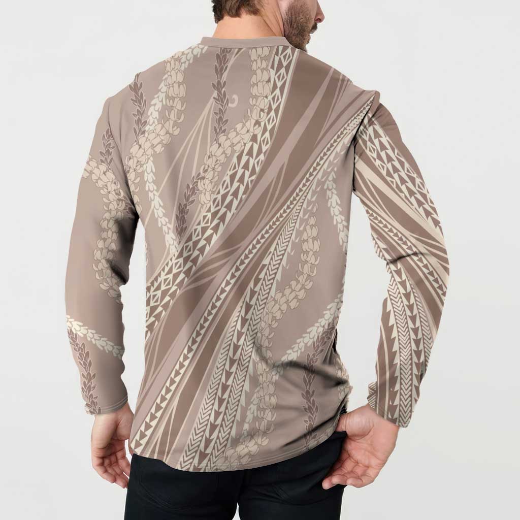 Polynesian Puakeniken Pikake Twisted Lei Button Sweatshirt Beige - Polynesian Pride