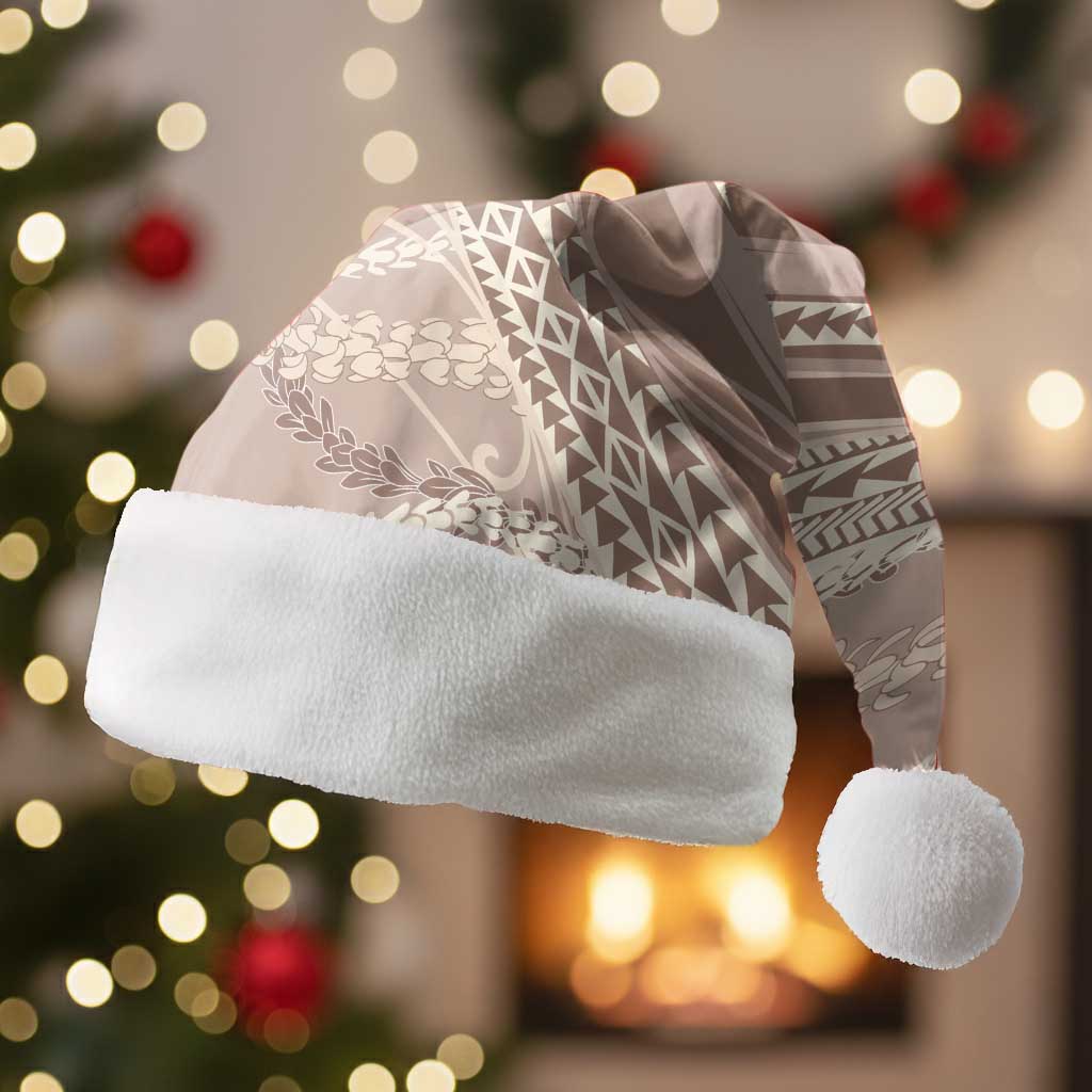 Polynesian Puakeniken Pikake Twisted Lei Christmas Santa Hat Beige - Polynesian Pride