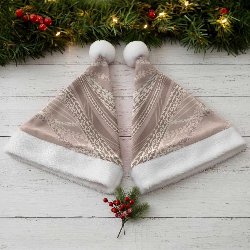 Polynesian Puakeniken Pikake Twisted Lei Christmas Santa Hat Beige - Polynesian Pride