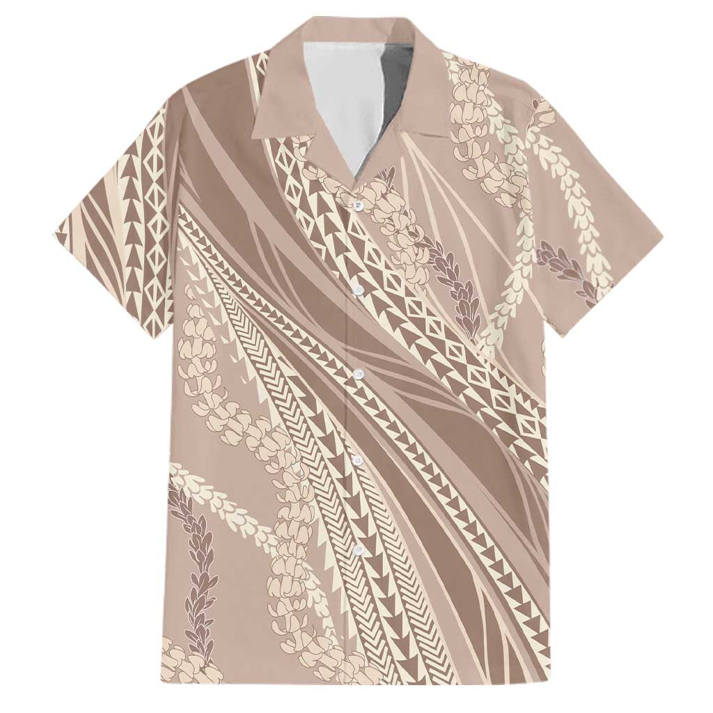 Polynesian Puakeniken Pikake Twisted Lei Family Matching Mermaid Dress and Hawaiian Shirt Beige LT7 Dad's Shirt - Short Sleeve Beige - Polynesian Pride