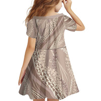 Polynesian Puakeniken Pikake Twisted Lei Family Matching Off Shoulder Short Dress and Hawaiian Shirt Beige LT7 - Polynesian Pride