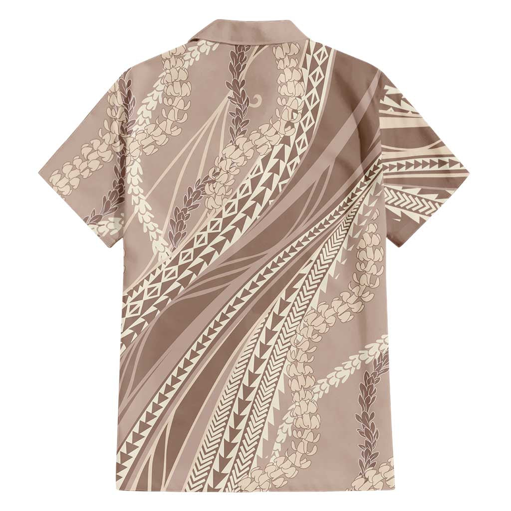 Polynesian Puakeniken Pikake Twisted Lei Family Matching Off Shoulder Short Dress and Hawaiian Shirt Beige LT7 - Polynesian Pride
