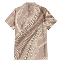 Polynesian Puakeniken Pikake Twisted Lei Family Matching Short Sleeve Bodycon Dress and Hawaiian Shirt Beige LT7 - Polynesian Pride