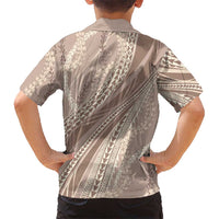 Polynesian Puakeniken Pikake Twisted Lei Family Matching Summer Maxi Dress and Hawaiian Shirt Beige LT7 - Polynesian Pride