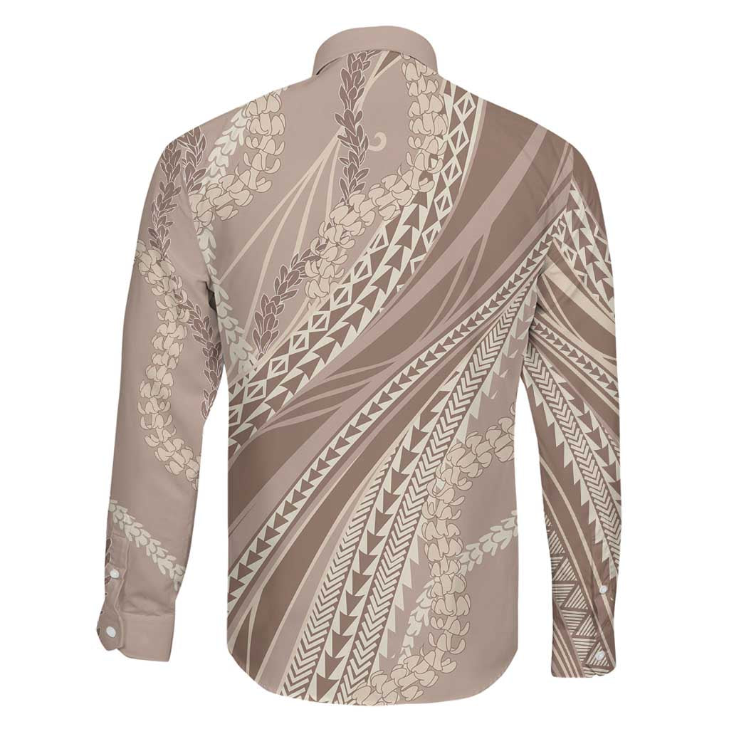 Polynesian Puakeniken Pikake Twisted Lei Family Matching Summer Maxi Dress and Hawaiian Shirt Beige LT7 - Polynesian Pride