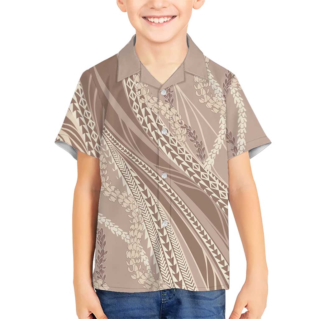 Polynesian Puakeniken Pikake Twisted Lei Family Matching Summer Maxi Dress and Hawaiian Shirt Beige LT7 Son's Shirt Beige - Polynesian Pride