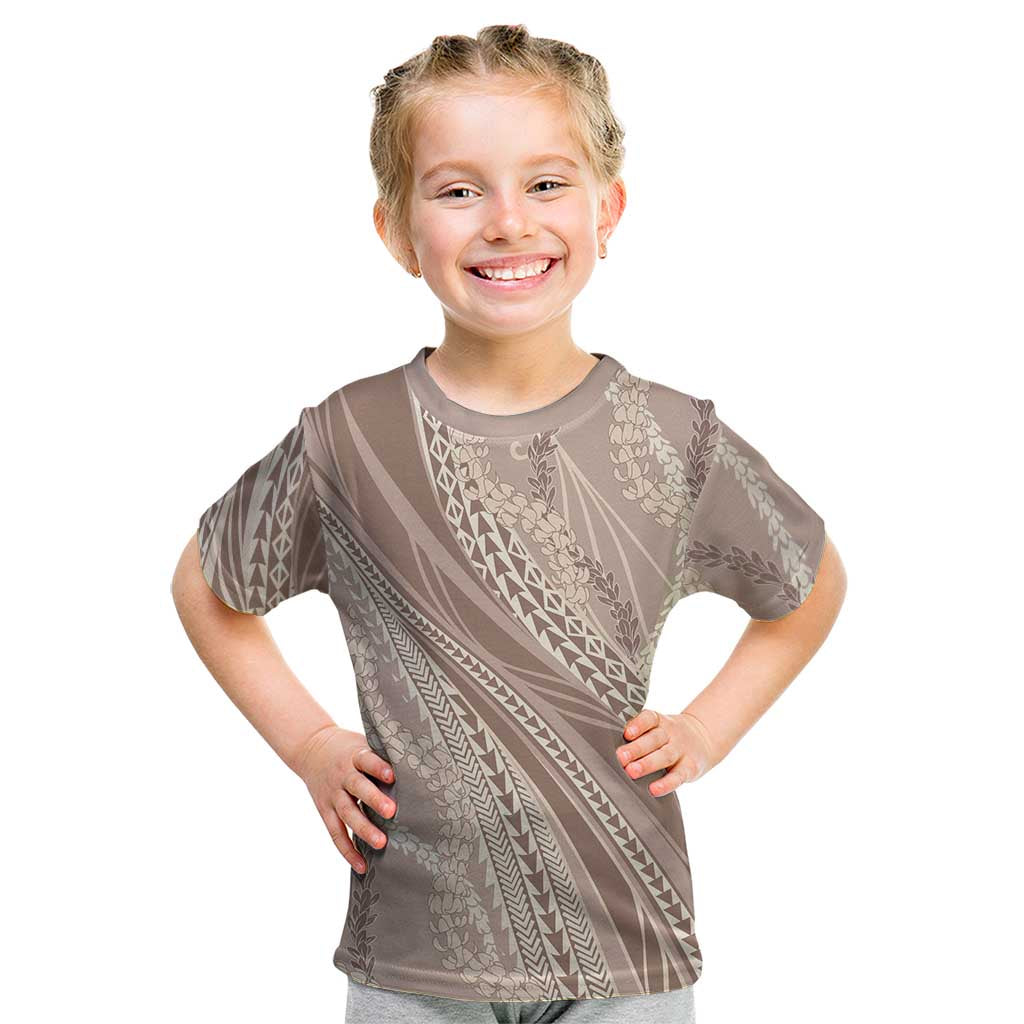 Polynesian Puakeniken Pikake Twisted Lei Kid T Shirt Beige - Polynesian Pride